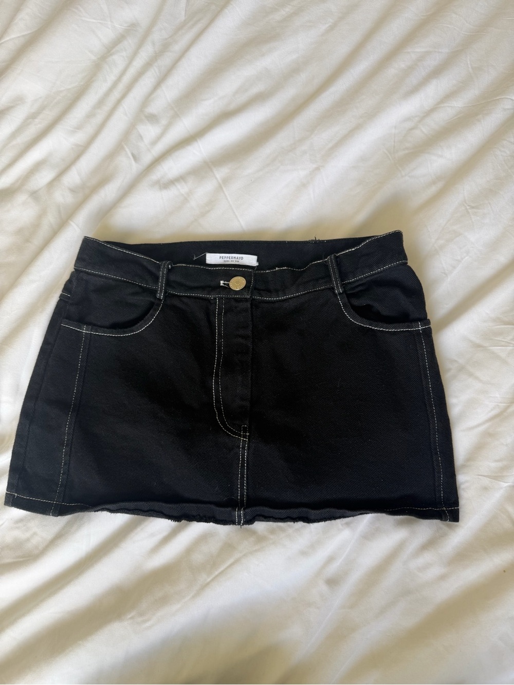 Peppermayo Black High-Rise Jeans with White Contrast Stitching
